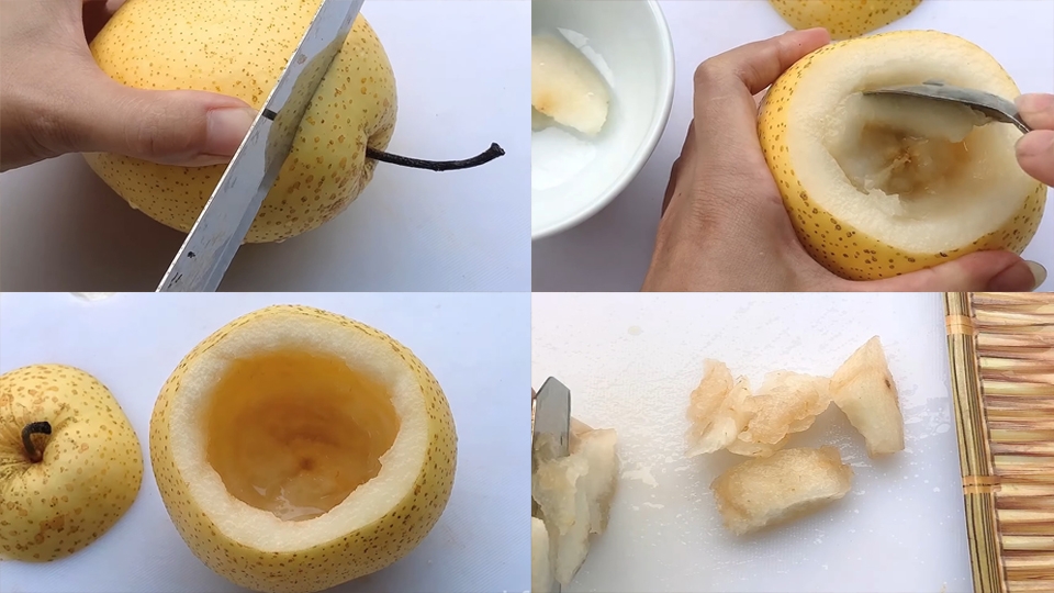 Khoét lấy phần thịt bên trong quả ra ngoài